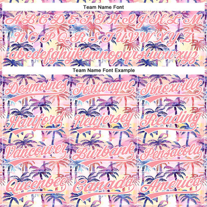 Custom Medium Pink White 3D Pattern Design Tropical Hawaii Palm Trees Authentic Baseball Jersey - Sky-Custom
