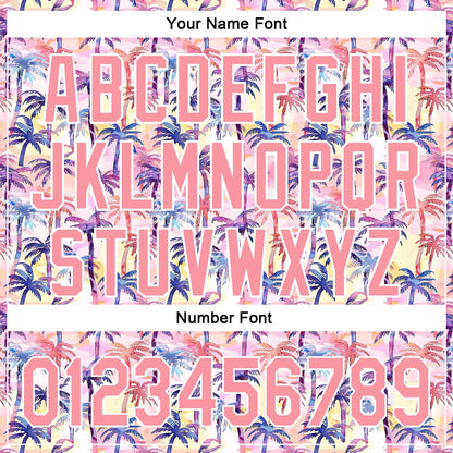 Custom Medium Pink White 3D Pattern Design Tropical Hawaii Palm Trees Authentic Baseball Jersey - Sky-Custom