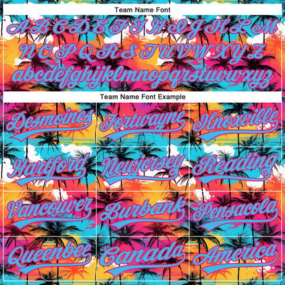 Custom Sky Blue Hot Pink 3D Pattern Design Tropical Hawaii Palm Trees Authentic Baseball Jersey - Sky-Custom