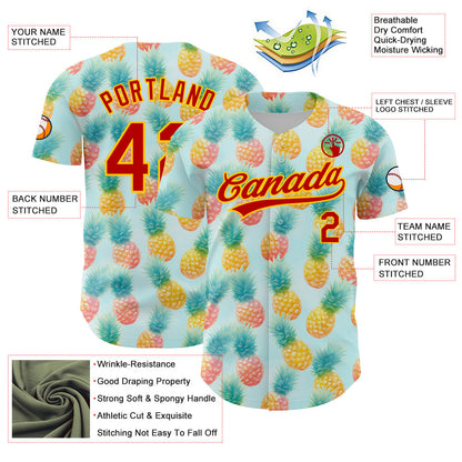 Custom Green Red-Yellow 3D Pattern Design Fruit Pineapple Authentic Baseball Jersey - Sky-Custom