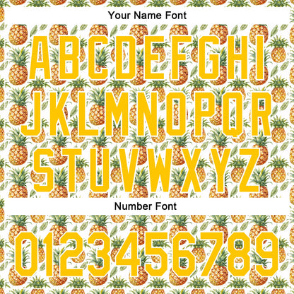 Custom White Yellow 3D Pattern Design Fruit Pineapple Authentic Baseball Jersey - Sky-Custom