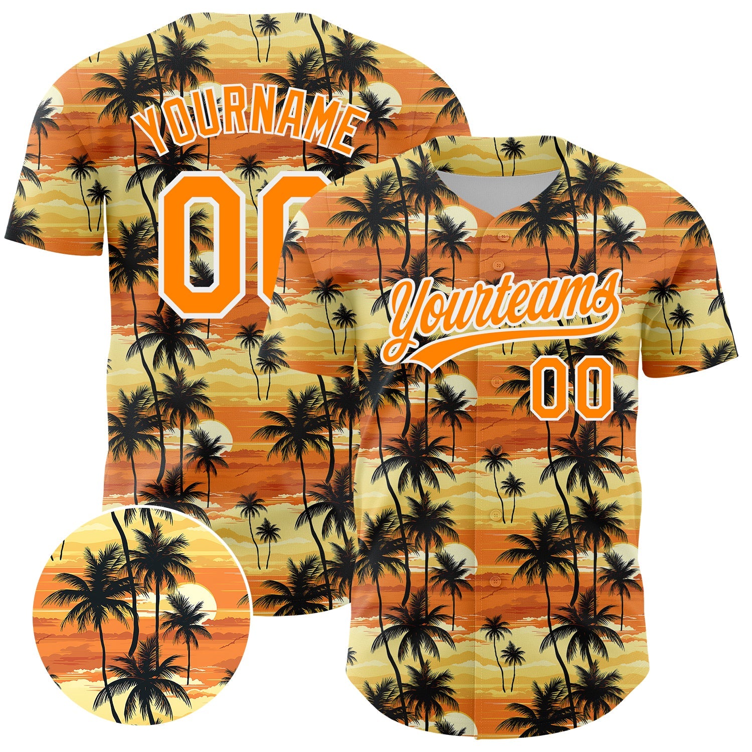 Custom Yellow Bay Orange-White 3D Pattern Design Tropical Hawaii Palm Trees Authentic Baseball Jersey - Sky-Custom