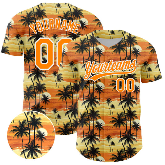 Custom Yellow Bay Orange-White 3D Pattern Design Tropical Hawaii Palm Trees Authentic Baseball Jersey - Sky-Custom
