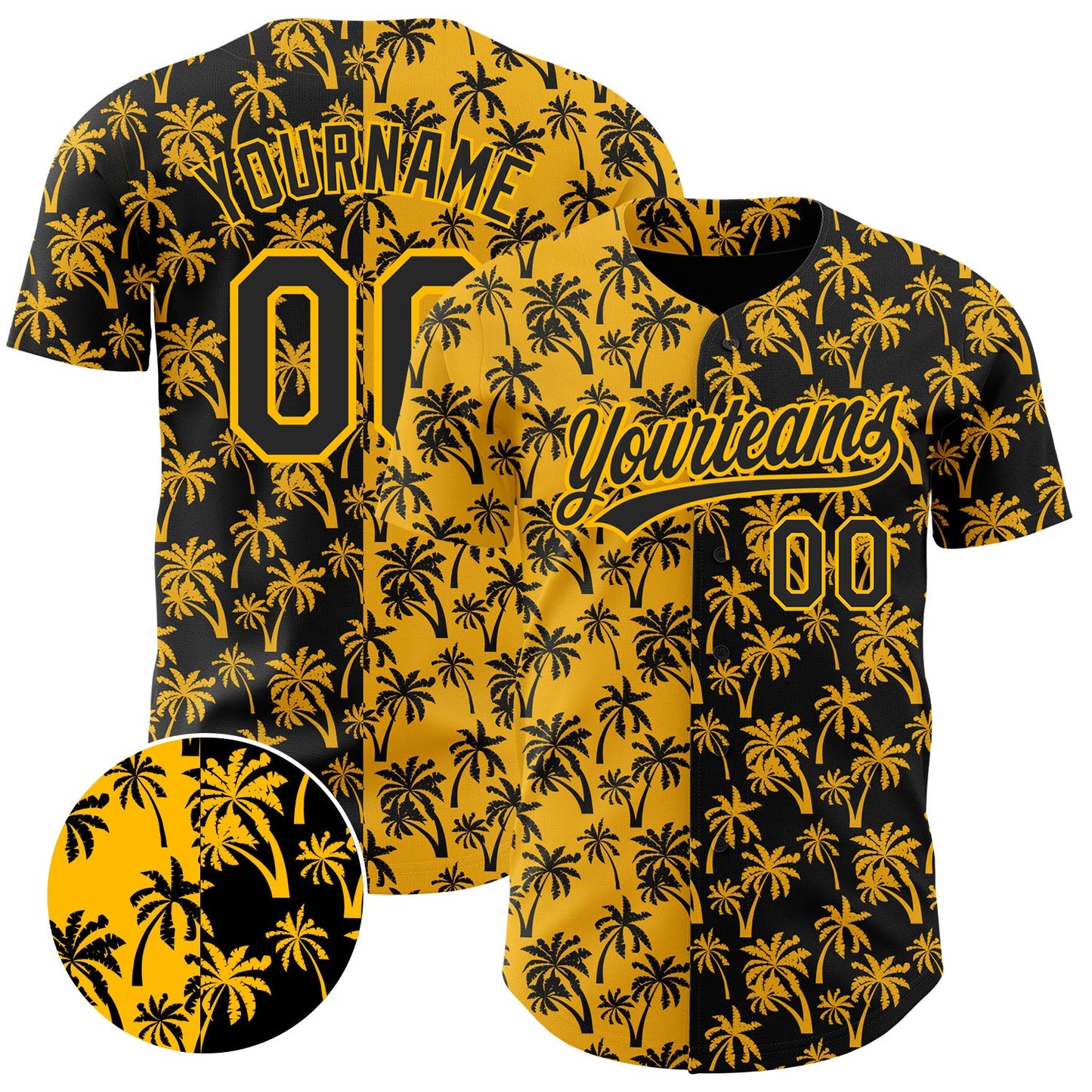 Custom Gold Black 3D Pattern Design Tropical Hawaii Palm Trees Authentic Baseball Jersey - Sky-Custom
