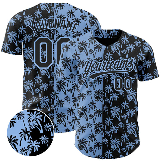 Custom Light Blue Black 3D Pattern Design Tropical Hawaii Palm Trees Authentic Baseball Jersey - Sky-Custom