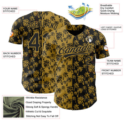 Custom Old Gold Black 3D Pattern Design Tropical Hawaii Palm Trees Authentic Baseball Jersey - Sky-Custom