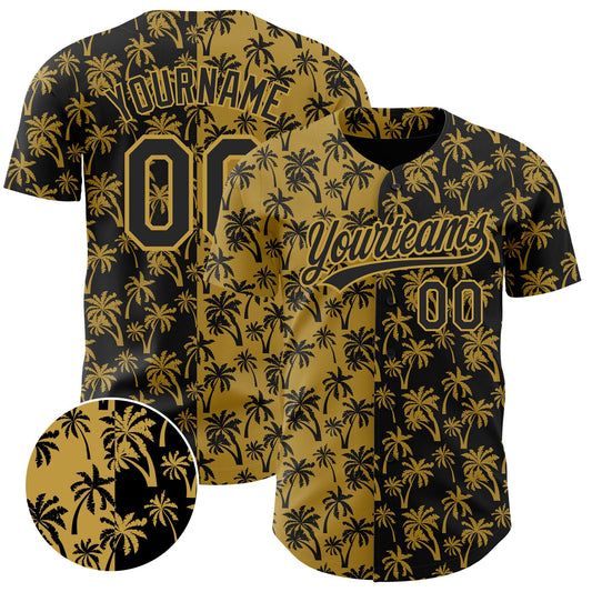 Custom Old Gold Black 3D Pattern Design Tropical Hawaii Palm Trees Authentic Baseball Jersey - Sky-Custom