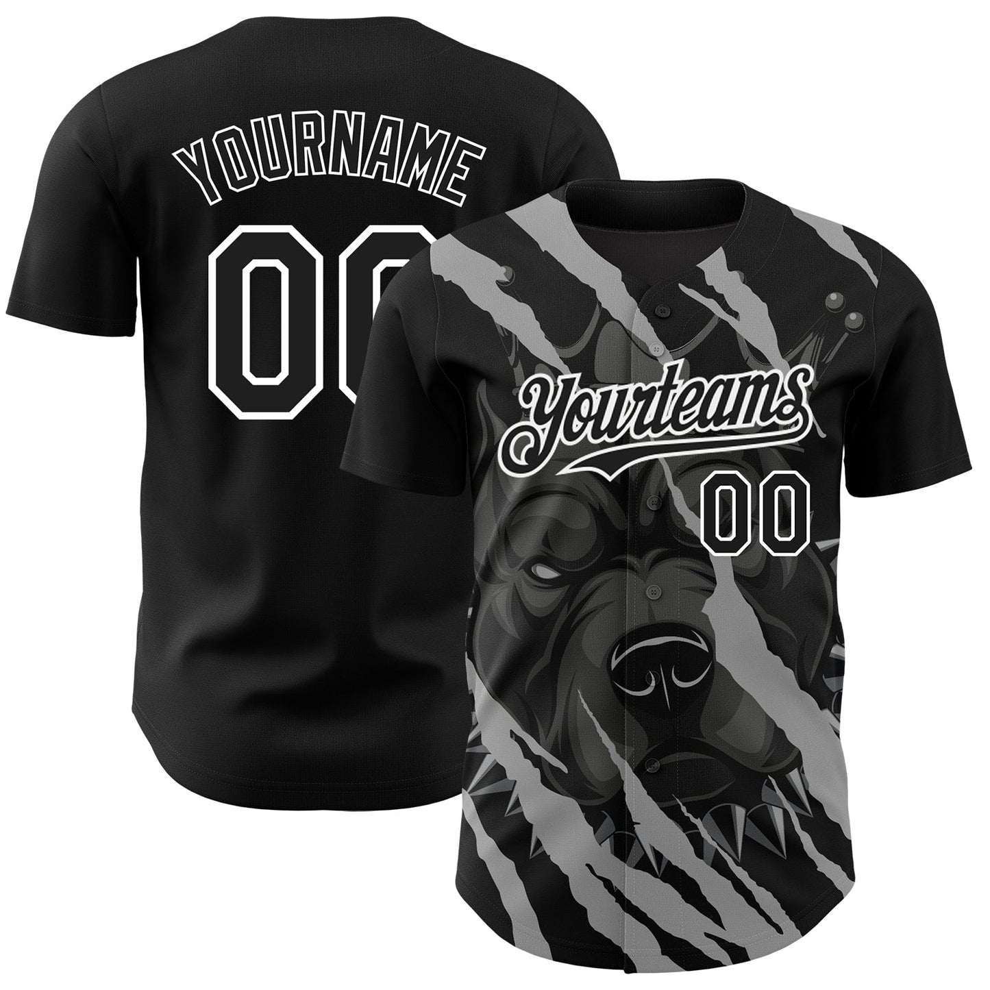 Custom Black White 3D Pattern Design Animal Pitbull Dog Authentic Baseball Jersey - Sky-Custom