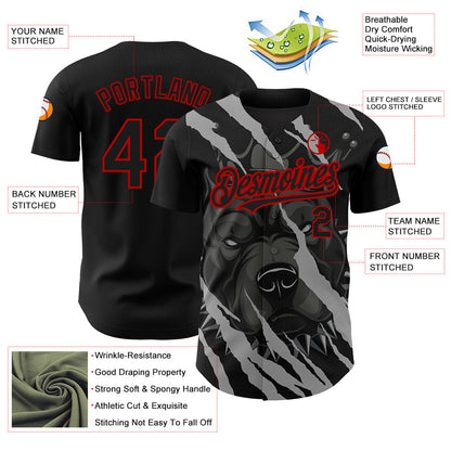 Custom Black Red 3D Pattern Design Animal Pitbull Dog Authentic Baseball Jersey - Sky-Custom