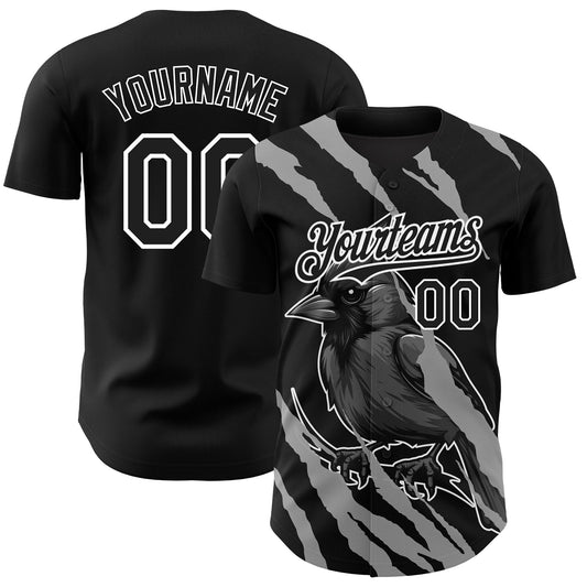 Custom Black White 3D Pattern Design Animal Cardinal Bird Authentic Baseball Jersey - Sky-Custom