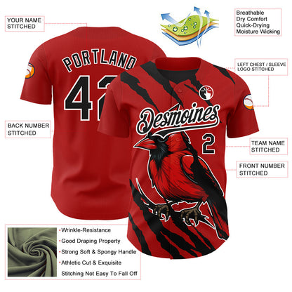 Custom Red Black-White 3D Pattern Design Animal Cardinal Bird Authentic Baseball Jersey - Sky-Custom