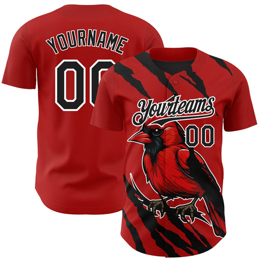 Custom Red Black-White 3D Pattern Design Animal Cardinal Bird Authentic Baseball Jersey - Sky-Custom