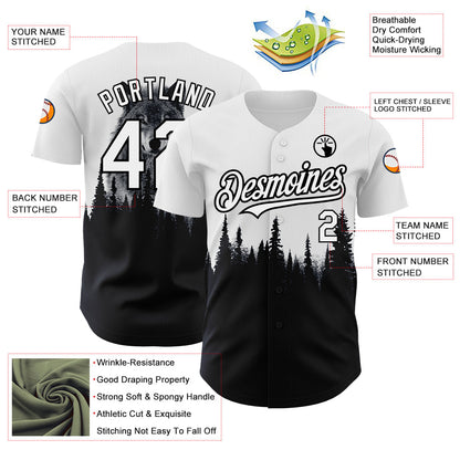 Custom White Black 3D Pattern Design Animal Wolf Authentic Baseball Jersey - Sky-Custom