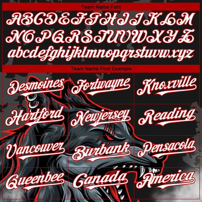 Custom Black Red 3D Pattern Design Animal Wolf Authentic Baseball Jersey - Sky-Custom