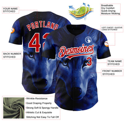 Custom Black Red-White 3D Pattern Design Animal Wolf Authentic Baseball Jersey - Sky-Custom