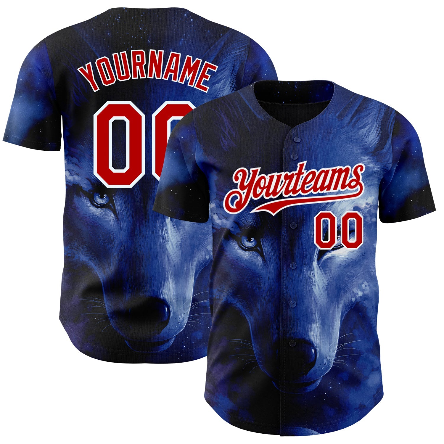 Custom Black Red-White 3D Pattern Design Animal Wolf Authentic Baseball Jersey - Sky-Custom