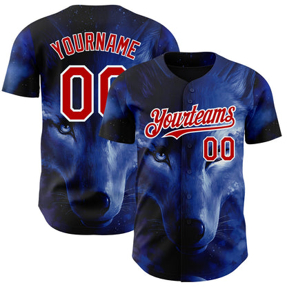 Custom Black Red-White 3D Pattern Design Animal Wolf Authentic Baseball Jersey - Sky-Custom