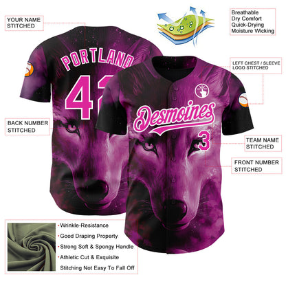 Custom Pink White 3D Pattern Design Animal Wolf Authentic Baseball Jersey - Sky-Custom