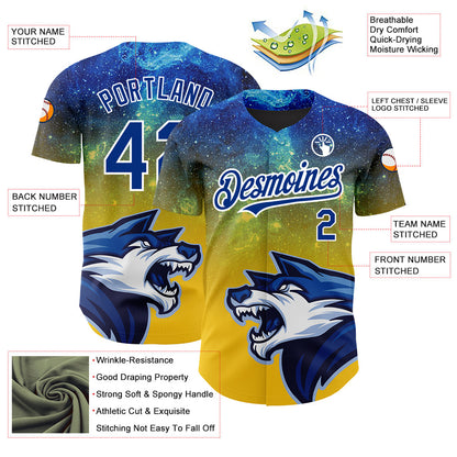 Custom Yellow Royal-White 3D Pattern Design Animal Wolf Authentic Baseball Jersey - Sky-Custom