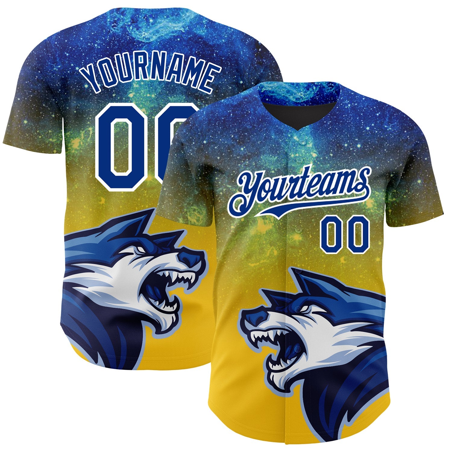 Custom Yellow Royal-White 3D Pattern Design Animal Wolf Authentic Baseball Jersey - Sky-Custom