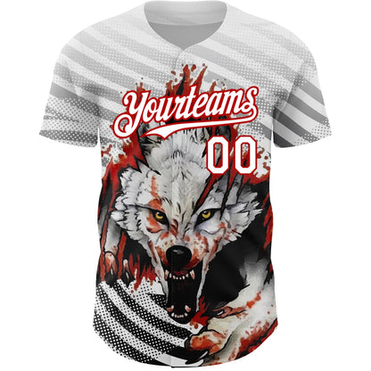 Custom White Red 3D Pattern Design Animal Wolf Authentic Baseball Jersey - Sky-Custom
