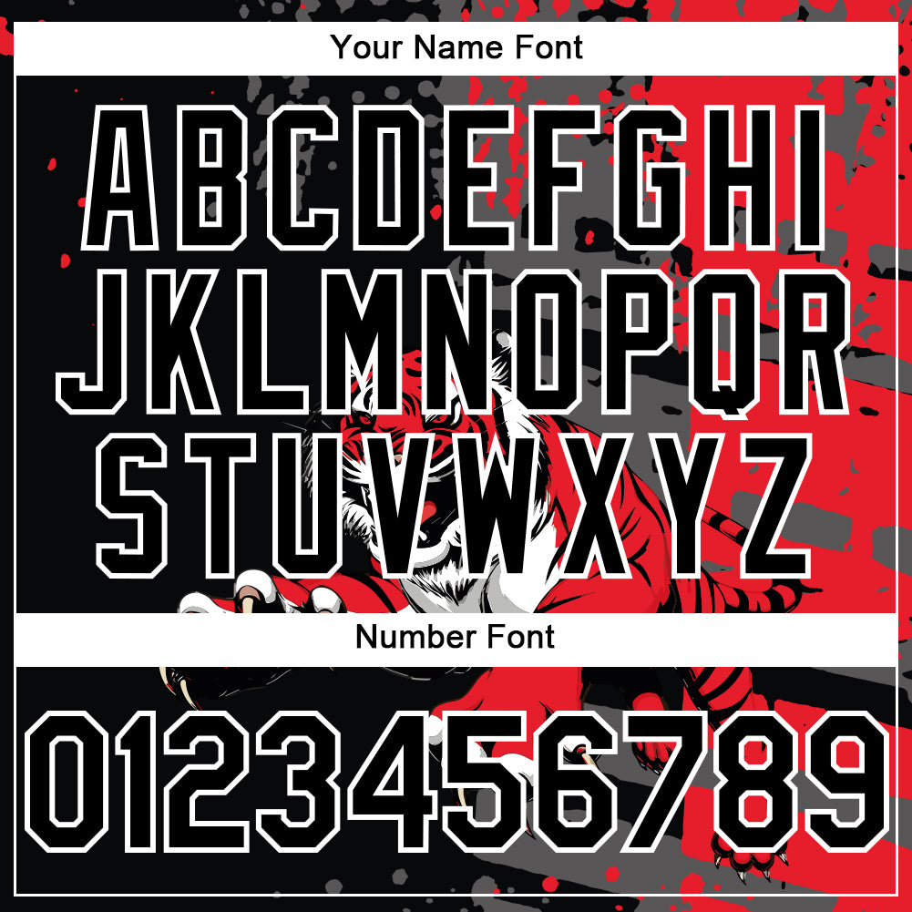 Custom Black Red-White 3D Pattern Design Animal Tiger Authentic Baseball Jersey - Sky-Custom