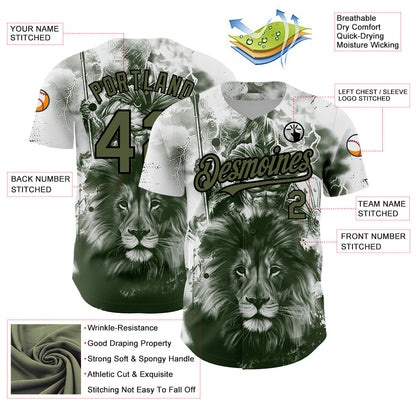 Custom White Olive-Black 3D Pattern Design Animal Lion Authentic Baseball Jersey - Sky-Custom