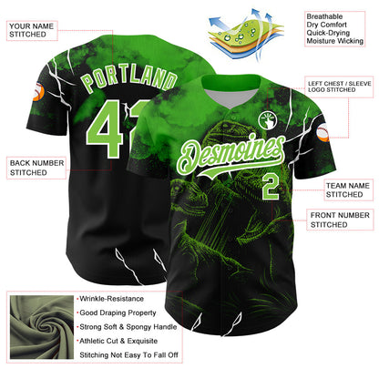 Custom Black Neon Green-White 3D Pattern Design Animal Dinosaur Authentic Baseball Jersey - Sky-Custom