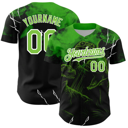 Custom Black Neon Green-White 3D Pattern Design Animal Dinosaur Authentic Baseball Jersey - Sky-Custom