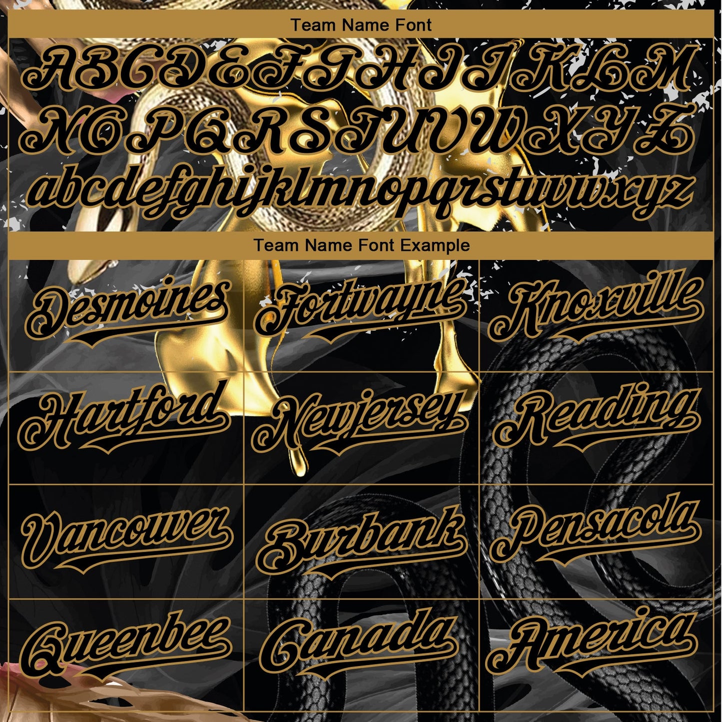 Custom Black Old Gold 3D Pattern Design Animal Snake Authentic Baseball Jersey - Sky-Custom