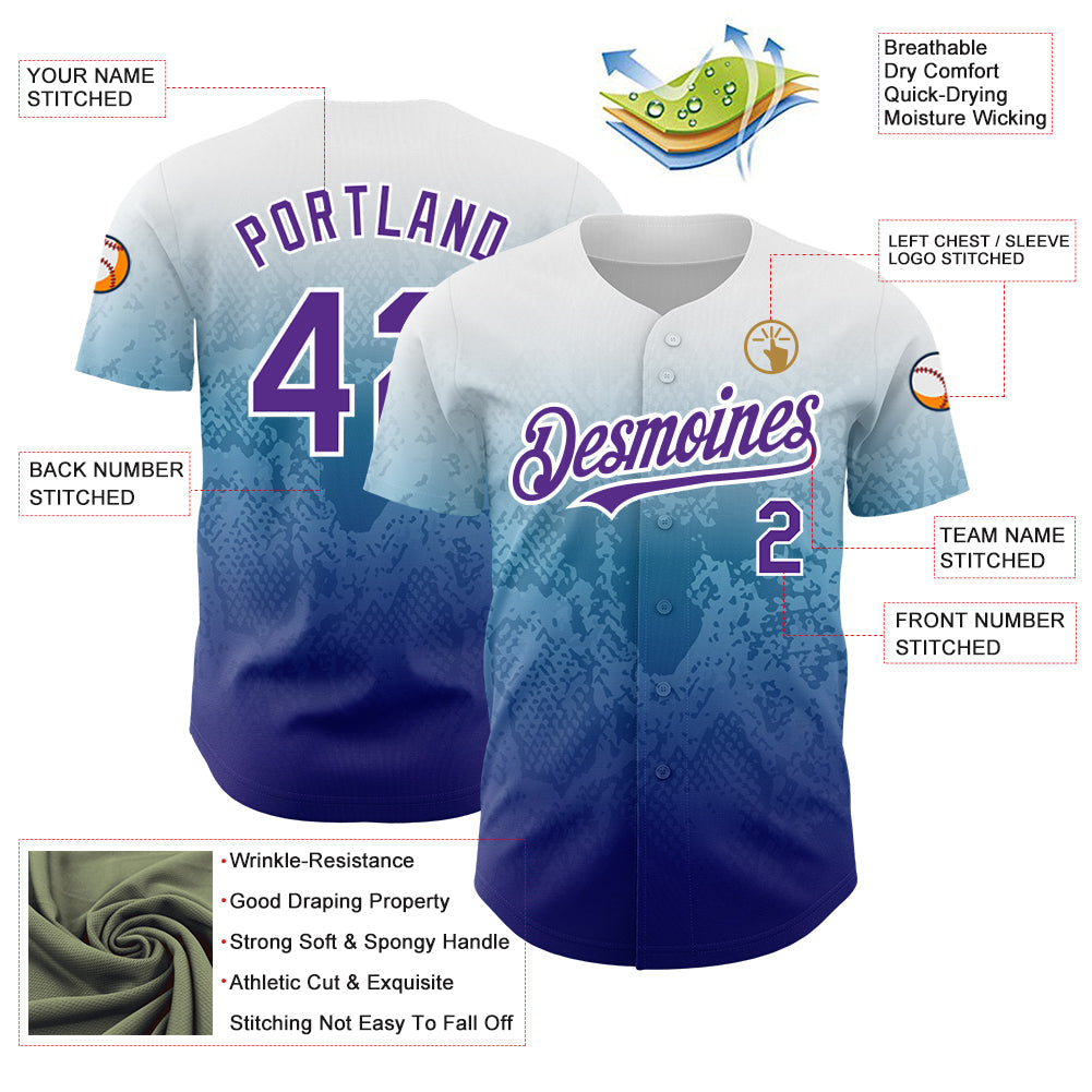Custom White Purple-Royal 3D Pattern Design Gradient Style Animal Snake Authentic Baseball Jersey - Sky-Custom