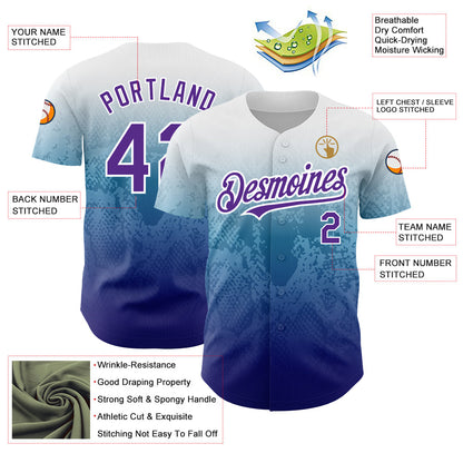 Custom White Purple-Royal 3D Pattern Design Gradient Style Animal Snake Authentic Baseball Jersey - Sky-Custom