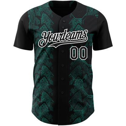 Custom Black Midnight Green-White 3D Pattern Design Animal Snake Authentic Baseball Jersey - Sky-Custom