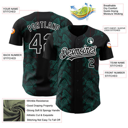 Custom Black Midnight Green-White 3D Pattern Design Animal Snake Authentic Baseball Jersey - Sky-Custom