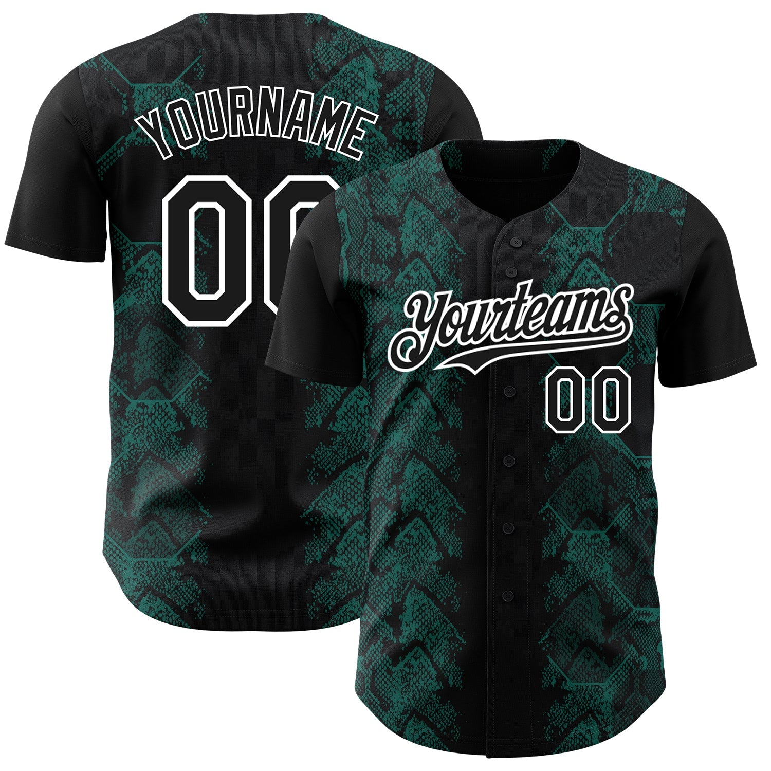 Custom Black Midnight Green-White 3D Pattern Design Animal Snake Authentic Baseball Jersey - Sky-Custom