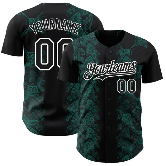 Custom Black Midnight Green-White 3D Pattern Design Animal Snake Authentic Baseball Jersey - Sky-Custom