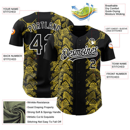Custom Black Yellow-White 3D Pattern Design Animal Snake Authentic Baseball Jersey - Sky-Custom