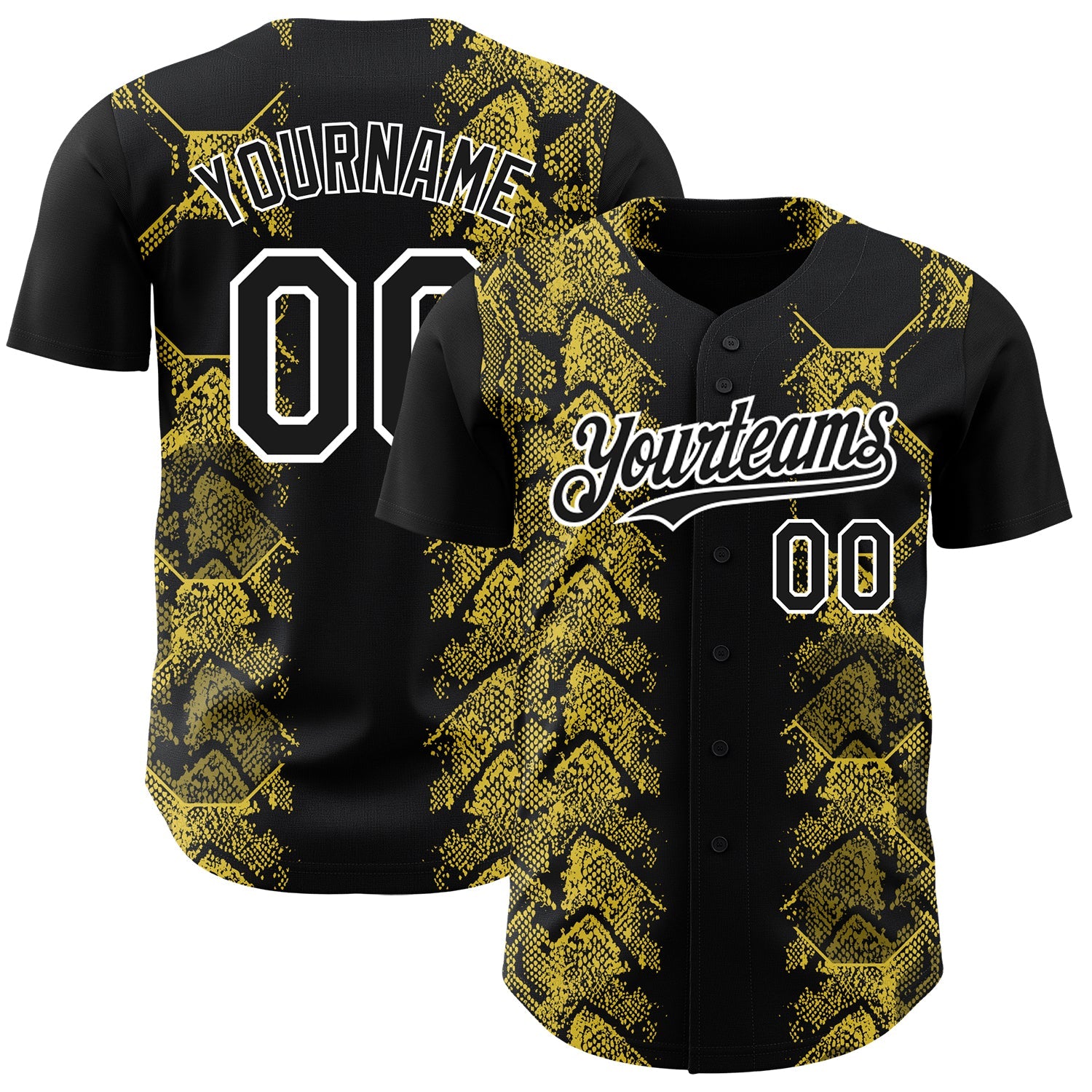 Custom Black Yellow-White 3D Pattern Design Animal Snake Authentic Baseball Jersey - Sky-Custom