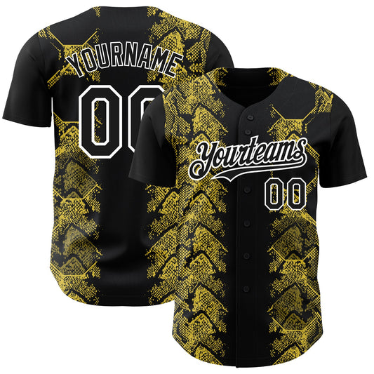 Custom Black Yellow-White 3D Pattern Design Animal Snake Authentic Baseball Jersey - Sky-Custom