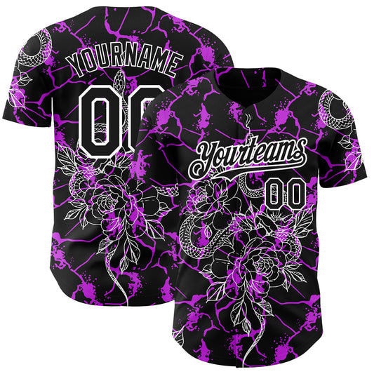 Custom Black Purple-White 3D Pattern Design Animal Snake Authentic Baseball Jersey - Sky-Custom