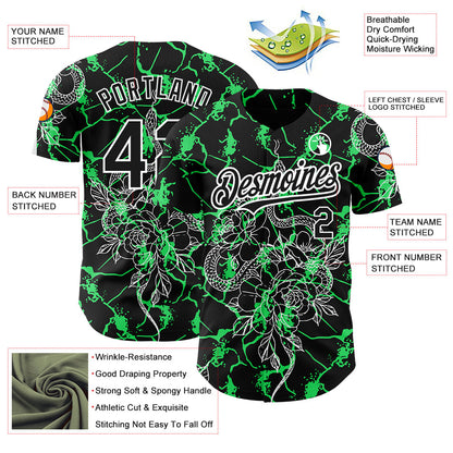 Custom Black Neon Green-White 3D Pattern Design Animal Snake Authentic Baseball Jersey - Sky-Custom