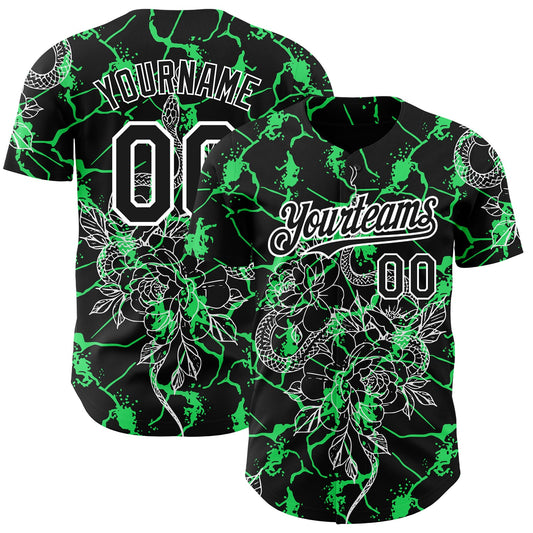 Custom Black Neon Green-White 3D Pattern Design Animal Snake Authentic Baseball Jersey - Sky-Custom