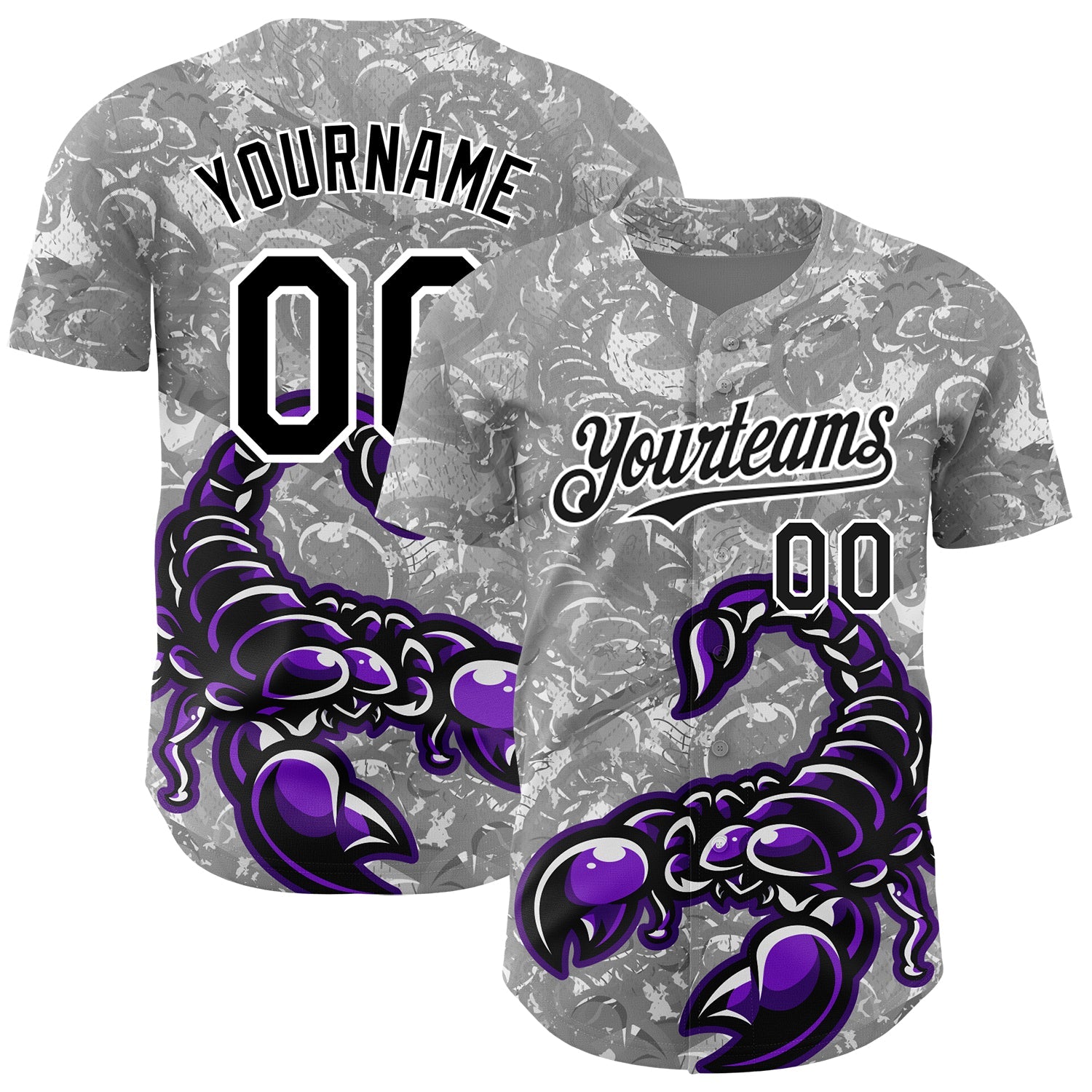Custom Gray Black-White 3D Pattern Design Animal Scorpion Authentic Baseball Jersey - Sky-Custom