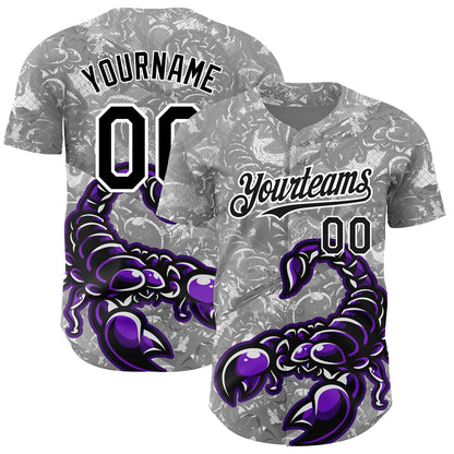Custom Gray Black-White 3D Pattern Design Animal Scorpion Authentic Baseball Jersey - Sky-Custom