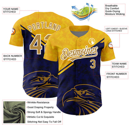 Custom Yellow Old Gold-Navy 3D Pattern Design Animal Eagle Authentic Baseball Jersey - Sky-Custom