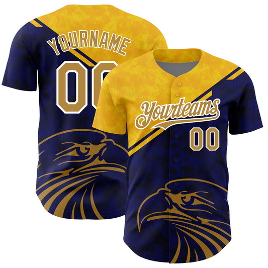 Custom Yellow Old Gold-Navy 3D Pattern Design Animal Eagle Authentic Baseball Jersey - Sky-Custom
