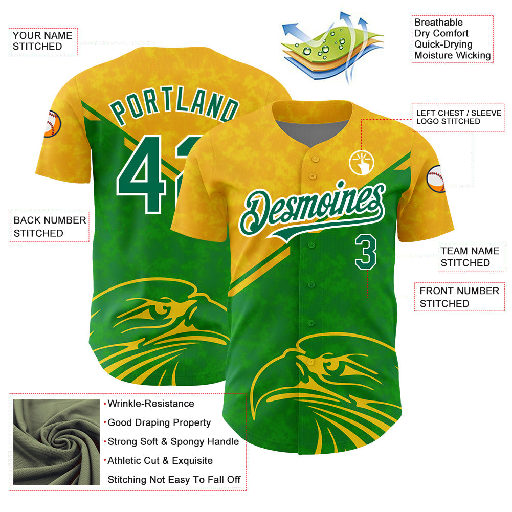 Custom Yellow Kelly Green-White 3D Pattern Design Animal Eagle Authentic Baseball Jersey - Sky-Custom