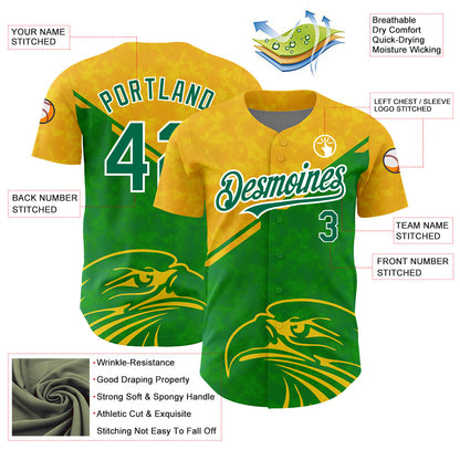Custom Yellow Kelly Green-White 3D Pattern Design Animal Eagle Authentic Baseball Jersey - Sky-Custom