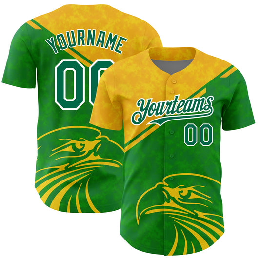Custom Yellow Kelly Green-White 3D Pattern Design Animal Eagle Authentic Baseball Jersey - Sky-Custom