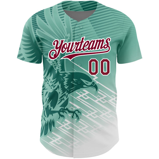 Custom Teal Crimson-White 3D Pattern Design Animal Eagle Authentic Baseball Jersey - Sky-Custom